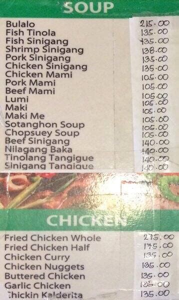 May Abuhan Menu, Menu for May Abuhan, Tisa, Cebu City.